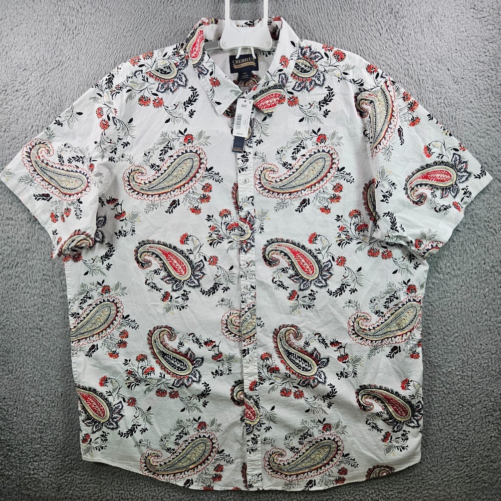 NEW Cremieux Casual‎ Shirt Men 3XT Stretch Paisley Short Sleeve Red Black White